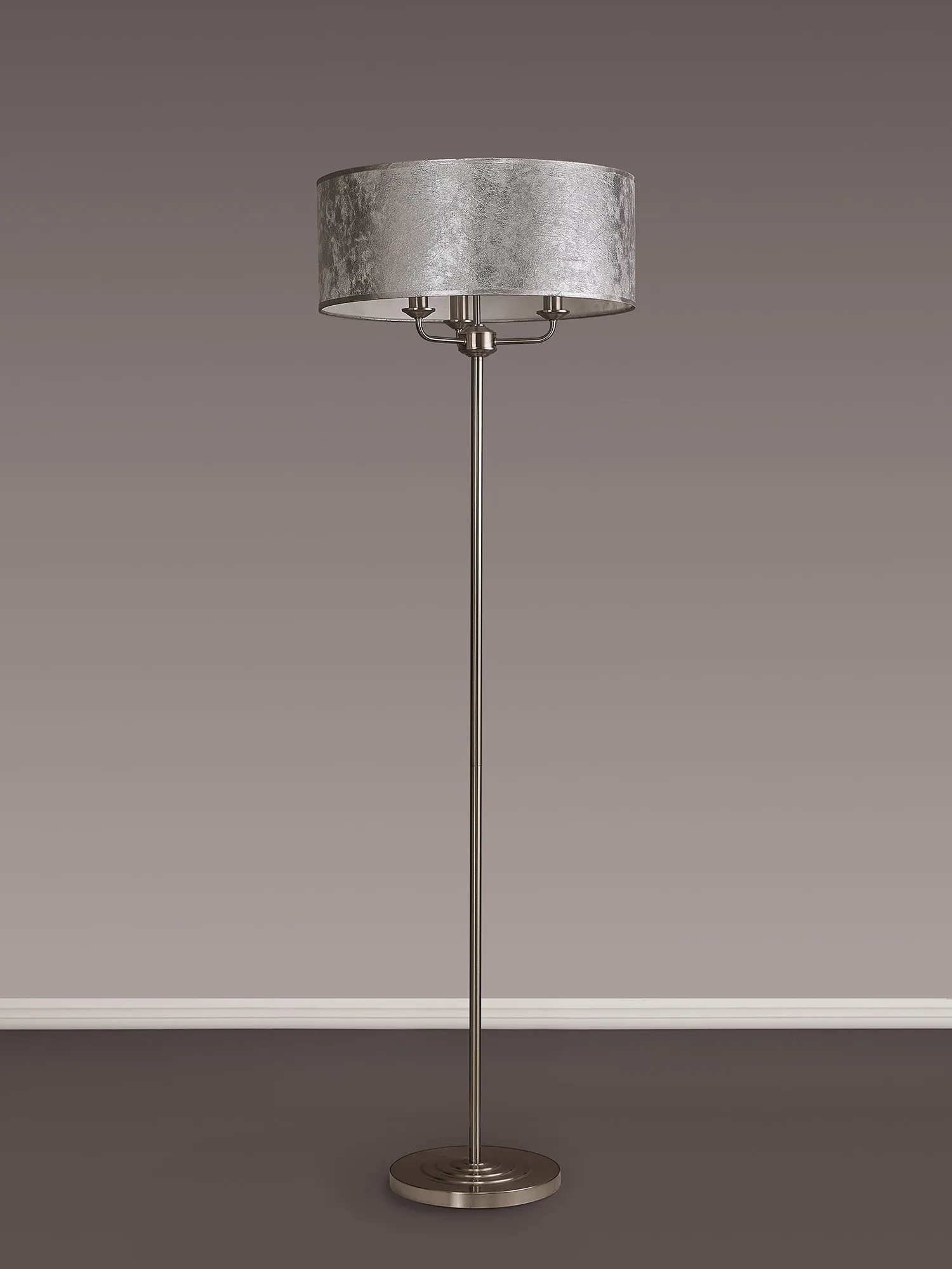 Banyan 45cm 3 Light Floor Lamp Satin Nickel; Silver Leaf DK0940  Deco Banyan SN SL